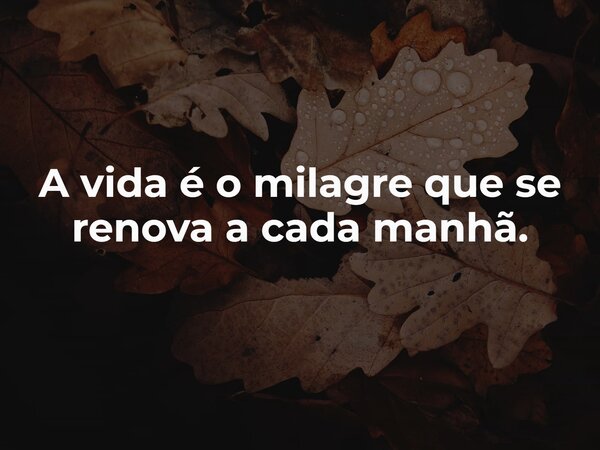 A vida é o milagre que se renova a cada manhã.... Frase de Guellor Gastón Manuel.
