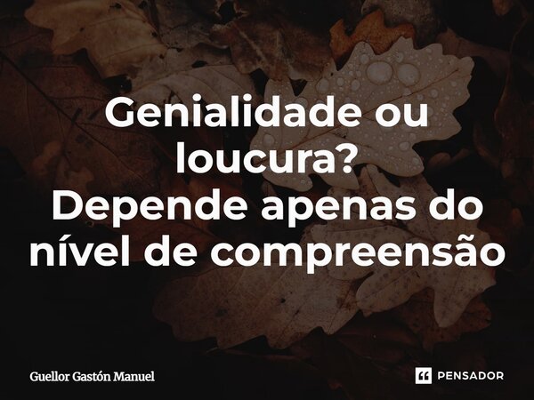 ⁠Genialidade ou loucura? Depende apenas do nível de compreensão... Frase de Guellor Gastón Manuel.