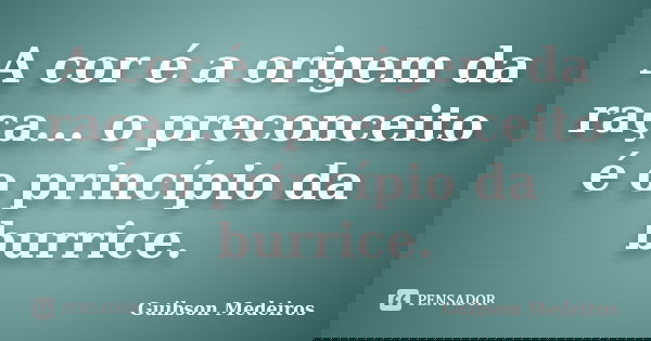 A cor é a origem da raça... o preconceito é o princípio da burrice.... Frase de Guibson Medeiros.