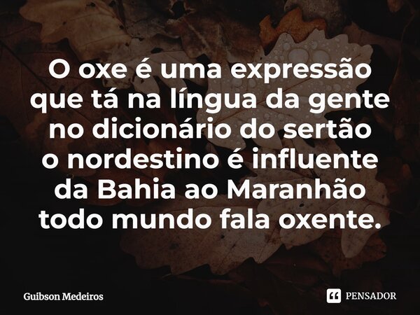 ⁠O oxe é uma expressão que tá na língua da gente no dicionário do sertão o nordestino é influente da Bahia ao Maranhão todo mundo fala oxente.... Frase de Guibson Medeiros.