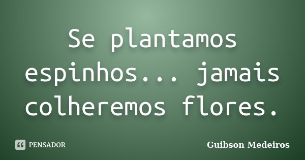 Se plantamos espinhos... jamais colheremos flores.... Frase de Guibson Medeiros.