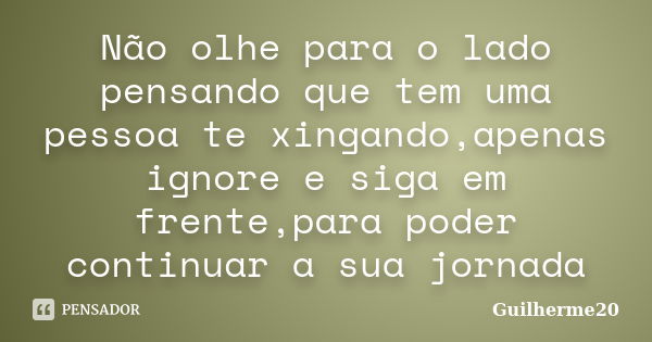 Não olhe para o lado pensando que tem uma pessoa te xingando,apenas ignore e siga em frente,para poder continuar a sua jornada... Frase de Guilherme20.