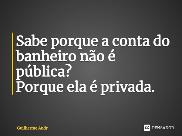 ⁠Sabe porque a conta do banheiro não é pública? Porque ela é privada.... Frase de Guilherme Andr.