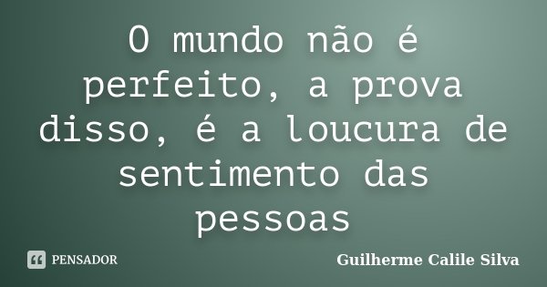 O mundo não é perfeito, a prova disso, é a loucura de sentimento das pessoas... Frase de Guilherme Calile Silva.