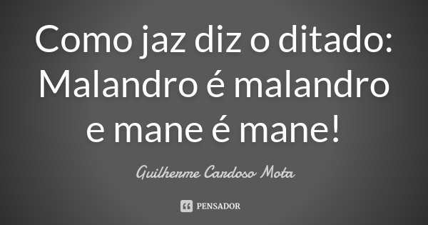 Como jaz diz o ditado: Malandro é malandro e mane é mane!... Frase de Guilherme Cardoso Mota.