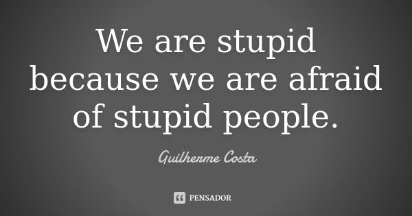 We are stupid because we are afraid of stupid people.... Frase de Guilherme Costa.