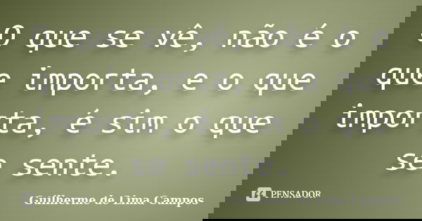 O que se vê, não é o que importa, e o que importa, é sim o que se sente.... Frase de Guilherme de Lima Campos.