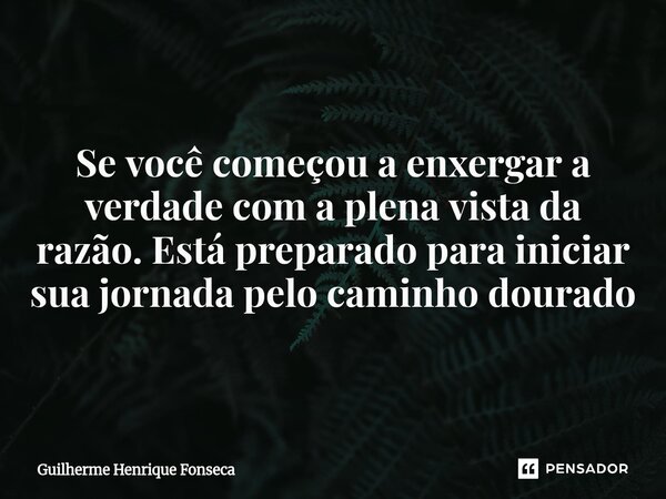 ⁠Se você começou a enxergar a verdade com a plena vista da razão. Está preparado para iniciar sua jornada pelo caminho dourado... Frase de Guilherme Henrique Fonseca.