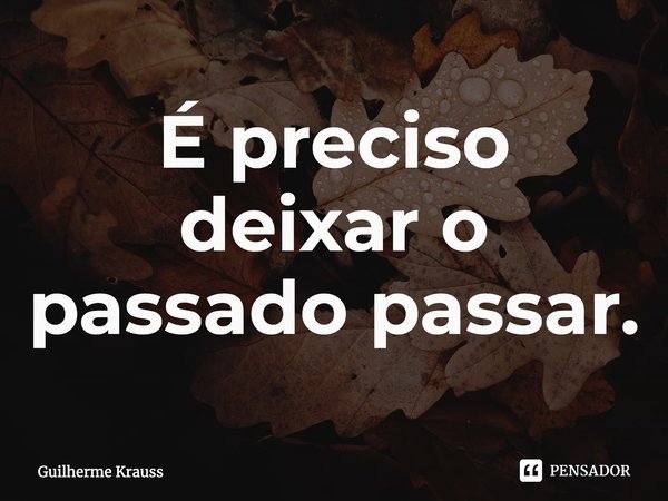 ⁠É preciso deixar o passado passar.... Frase de Guilherme Krauss.