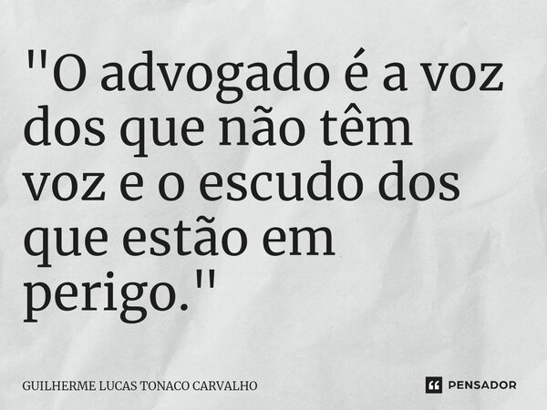 ⁠"O advogado é a voz dos que não têm voz e o escudo dos que estão em perigo."... Frase de Guilherme Lucas Tonaco Carvalho.