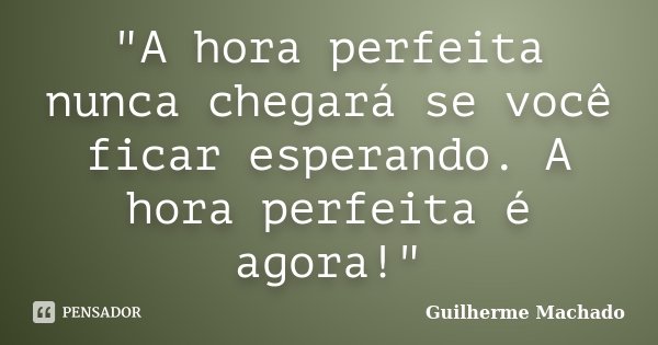 "A hora perfeita nunca chegará se você ficar esperando. A hora perfeita é agora!"... Frase de Guilherme Machado.