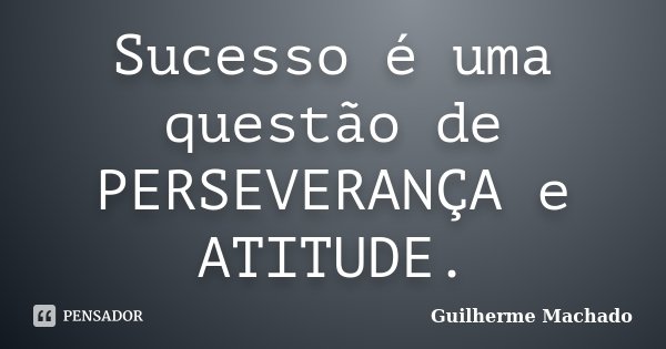 Sucesso é uma questão de PERSEVERANÇA e ATITUDE.... Frase de Guilherme Machado.