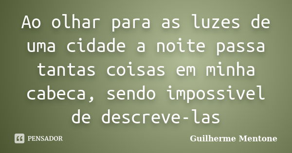 Ao olhar para as luzes de uma cidade a noite passa tantas coisas em minha cabeca, sendo impossivel de descreve-las... Frase de Guilherme Mentone.