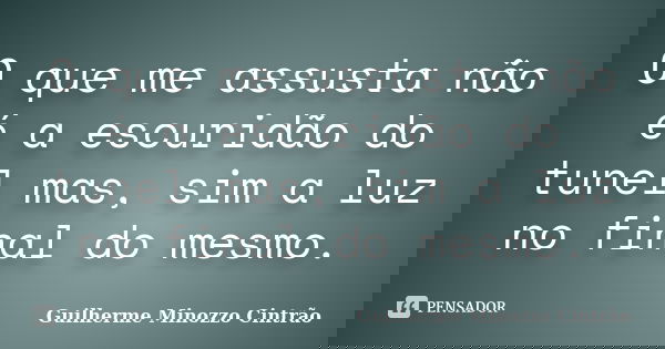 O que me assusta não é a escuridão do tunel mas, sim a luz no final do mesmo.... Frase de Guilherme Minozzo Cintrão.
