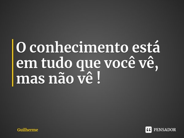 ⁠O conhecimento está em tudo que você vê, mas não vê !... Frase de Guilherme.