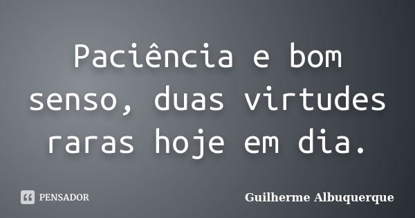 Paciência e bom senso, duas virtudes raras hoje em dia.... Frase de Guilherme Albuquerque.