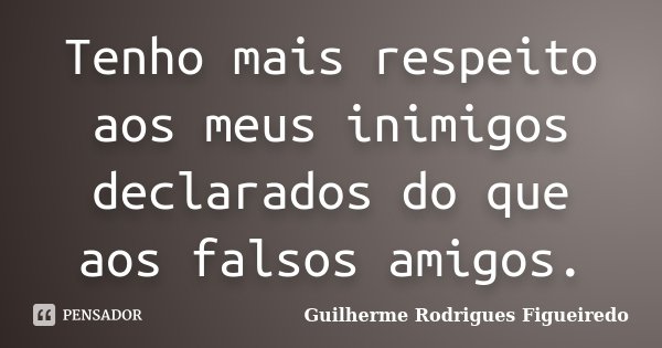 Tenho mais respeito aos meus inimigos declarados do que aos falsos amigos.... Frase de Guilherme Rodrigues Figueiredo.