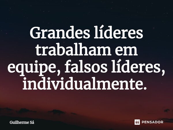 Grandes líderes trabalham em equipe, falsos líderes, individualmente. ⁠... Frase de Guilherme Sá.