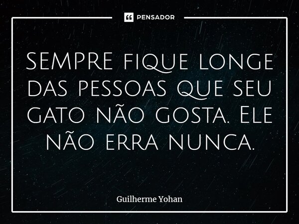 ⁠SEMPRE fique longe das pessoas que seu gato não gosta. Ele não erra nunca.... Frase de Guilherme Yohan.