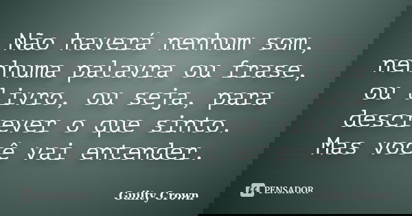 Não haverá nenhum som, nenhuma palavra ou frase, ou livro, ou seja, para descrever o que sinto. Mas você vai entender.... Frase de Guilty Crown.