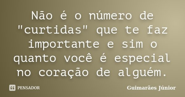 Não é o número de "curtidas" que te faz importante e sim o quanto você é especial no coração de alguém.... Frase de Guimarães Júnior.