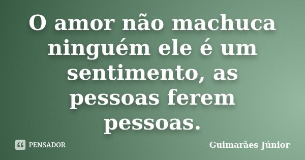 O amor não machuca ninguém ele é um sentimento, as pessoas ferem pessoas.... Frase de Guimarães Júnior.
