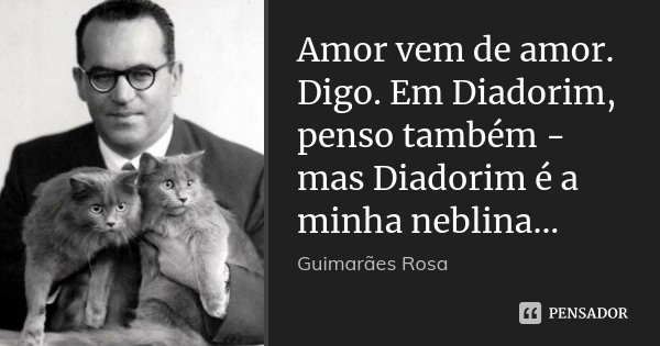 Amor vem de amor. Digo. Em Diadorim, penso também - mas Diadorim é a minha neblina...... Frase de Guimarães Rosa.