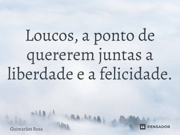 Loucos, a ponto de quererem juntas a liberdade e a felicidade. ⁠... Frase de Guimarães Rosa.