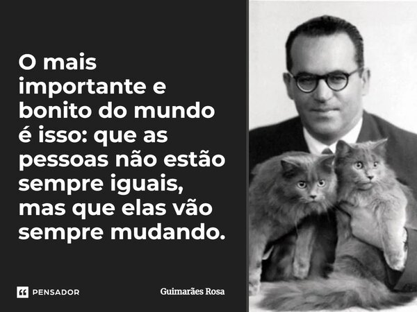 O mais importante e bonito do mundo é isso: que as pessoas não estão sempre iguais, mas que elas vão sempre mudando.... Frase de Guimarães Rosa.