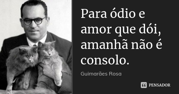 Para ódio e amor que dói, amanhã não é consolo.... Frase de Guimarães Rosa.