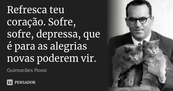 Refresca teu coração. Sofre, sofre, depressa, que é para as alegrias novas poderem vir.... Frase de Guimarães Rosa.