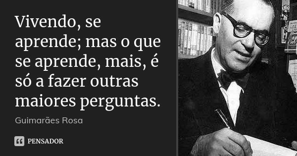 Vivendo, se aprende; mas o que se aprende, mais, é só a fazer outras maiores perguntas.... Frase de Guimarães Rosa.