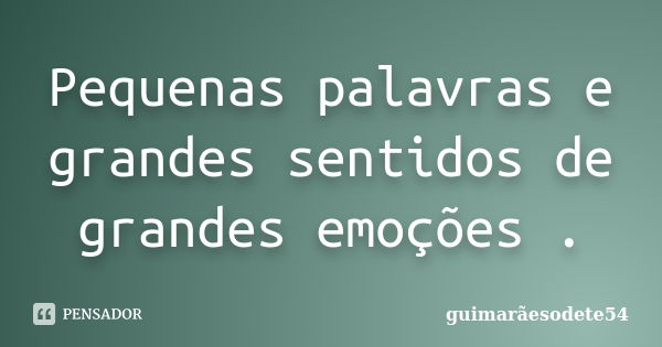 Pequenas palavras e grandes sentidos de grandes emoções .... Frase de Guimarãesodete54.