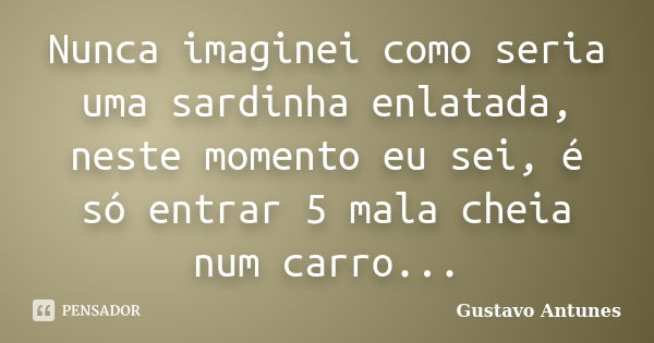 Nunca imaginei como seria uma sardinha enlatada, neste momento eu sei, é só entrar 5 mala cheia num carro...... Frase de Gustavo Antunes.