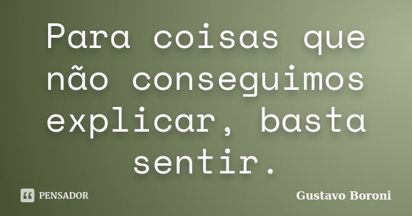 Para coisas que não conseguimos explicar, basta sentir.... Frase de Gustavo Boroni.