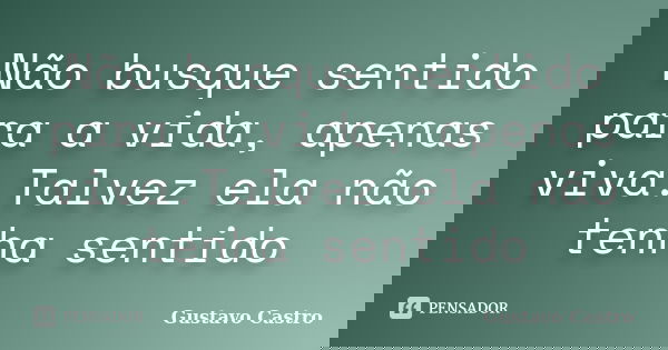Não busque sentido para a vida, apenas viva.Talvez ela não tenha sentido... Frase de Gustavo Castro.