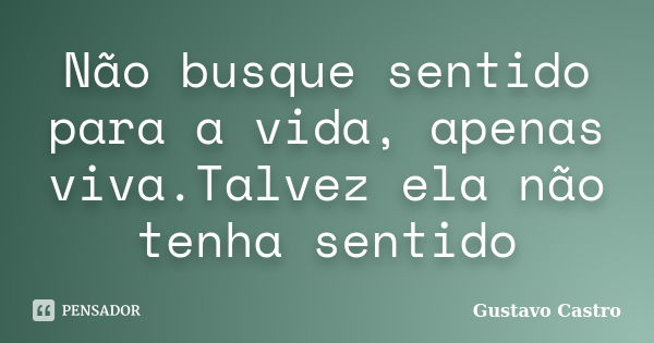 Não busque sentido para a vida, apenas viva.Talvez ela não tenha sentido... Frase de Gustavo Castro.