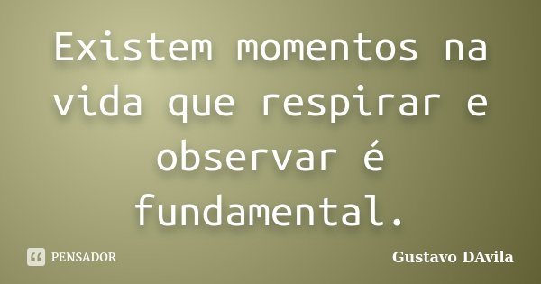Existem momentos na vida que respirar e observar é fundamental.... Frase de Gustavo DAvila.