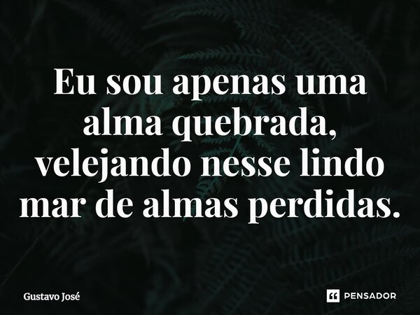 ⁠Eu sou apenas uma alma quebrada, velejando nesse lindo mar de almas perdidas.... Frase de Gustavo José.