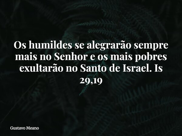 Os humildes se alegrarão sempre mais no Senhor e os mais pobres exultarão no Santo de Israel. Is 29,19... Frase de Gustavo Meano.