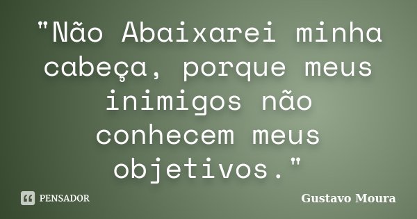 "Não Abaixarei minha cabeça, porque meus inimigos não conhecem meus objetivos."... Frase de Gustavo Moura.