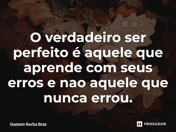 ⁠O verdadeiro ser perfeito é aquele que aprende com seus erros e nao aquele que nunca errou.... Frase de gustavo rocha braz.