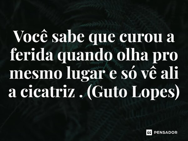 ⁠Você sabe que curou a ferida quando olha pro mesmo lugar e só vê ali a cicatriz . (Guto Lopes)... Frase de Guto Lopes.