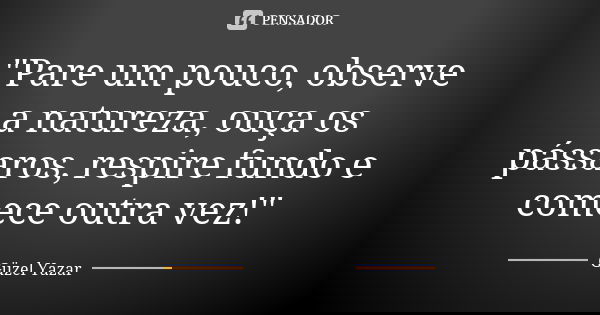 "Pare um pouco, observe a natureza, ouça os pássaros, respire fundo e comece outra vez!"... Frase de Güzel Yazar.