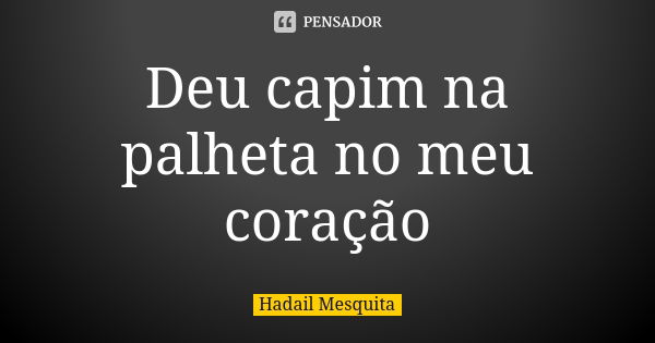 Deu capim na palheta no meu coração... Frase de hadail mesquita.