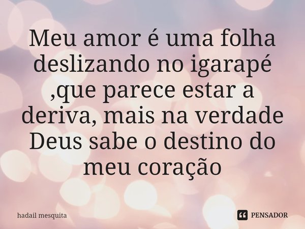 ⁠Meu amor é uma folha deslizando no igarapé ,que parece estar a deriva, mais na verdade Deus sabe o destino do meu coração... Frase de Hadail Mesquita.