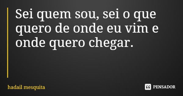 Sei quem sou, sei o que quero de onde eu vim e onde quero chegar.... Frase de hadail mesquita.