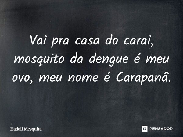 ⁠Vai pra casa do carai, mosquito da dengue é meu ovo, meu nome é Carapanâ.... Frase de Hadail Mesquita.