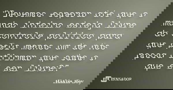 "Devemos esperar até que o mundo inteiro esteja livre do controle político para que pelo menos um de nós possa afirmar que sabe o que é ser livre?"... Frase de Hakim Bey.