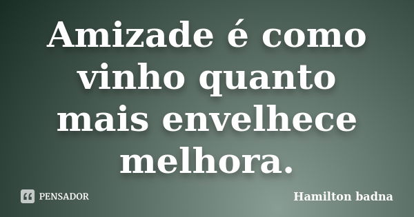 Amizade é como vinho quanto mais envelhece melhora.... Frase de Hamilton Badna.